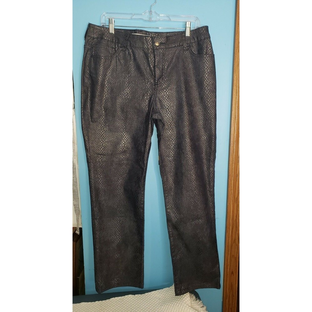 Chico's Platinum Jeans Denim Women's Sz L 2 ‎ Blue Gray Snakeskin Print Animal